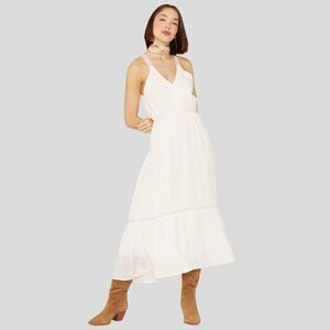 Molly Bracken Women's White Maxi Dress XL Lace Trim Sleeveless Lined Tiered